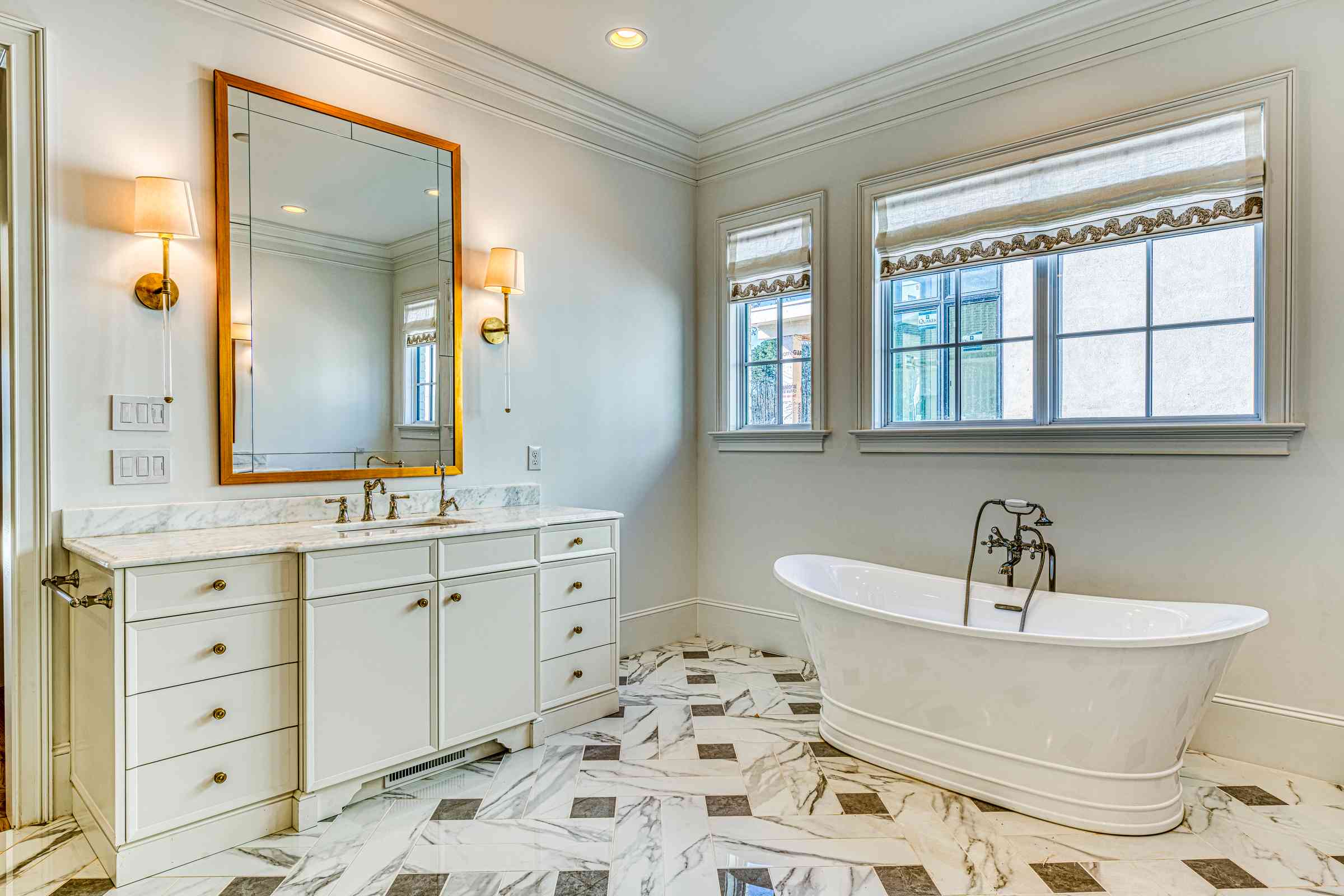 Owner's suite bathroom with double vanity by Shail Construction in Durham NC