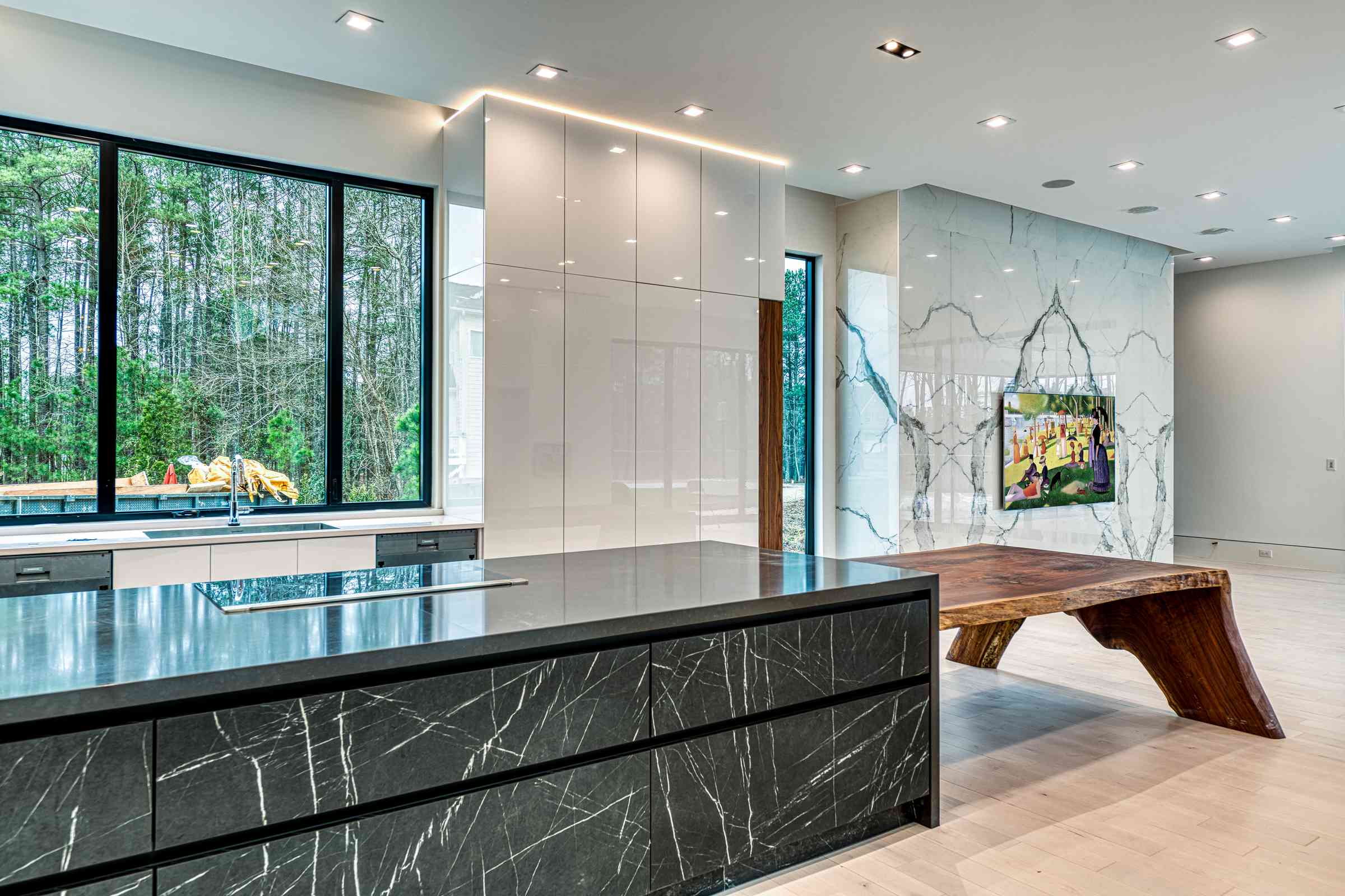 Great-room kitchen with central island by Shail Construction in Chapel Hill NC