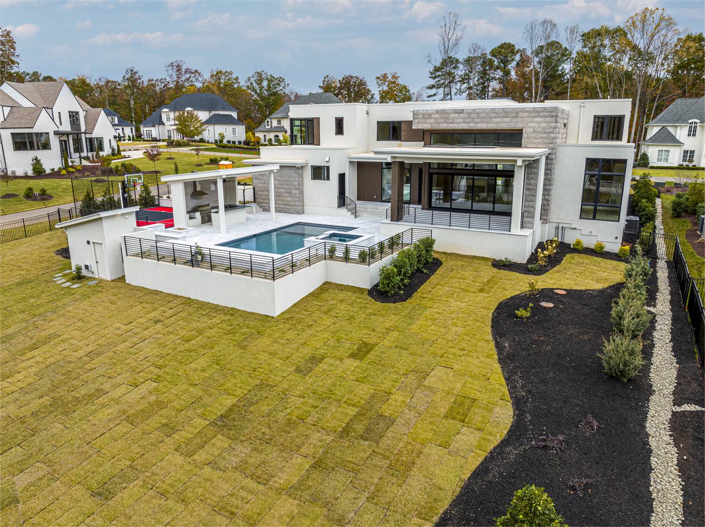 Lot 11 Bella Terra Outdoor · Backyards photograph by Shail Construction in Raleigh NC