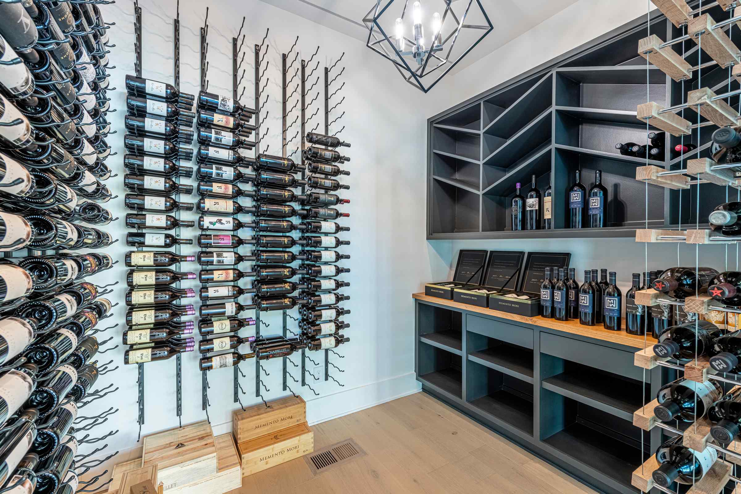 Walk-in wine cellar with custom racking by Shail Construction in Raleigh NC